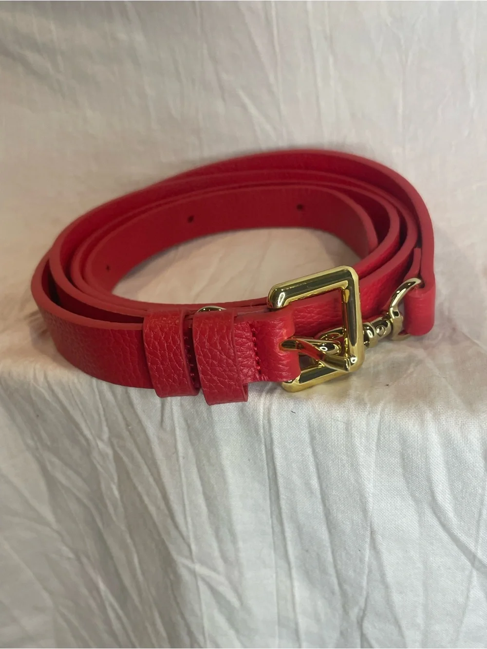 Red Leather Like Skinny Belt Gold Hardware Equestrian Preppy Quiet Luxury XXL